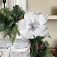 thumbnail image 3 of 7.5" Large Christmas Magnolia Flowers, Glitter Artificial Poinsettia Stems, Velvet Texture Christmas Tree Ornaments, Home Table Decorations for Holiday Party Decor, 1 Pack,White, 3 of 6