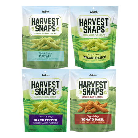 Variety Pack Veggie Chips - 4 Flavor Assortment: Caesar, Wasabi Ranch, Black Pepper, Tomato Basil - Healthy Gluten-Free Snacks, Low-Calorie, High Fiber, Plant-Based - Harvest Snaps, 4 Pack