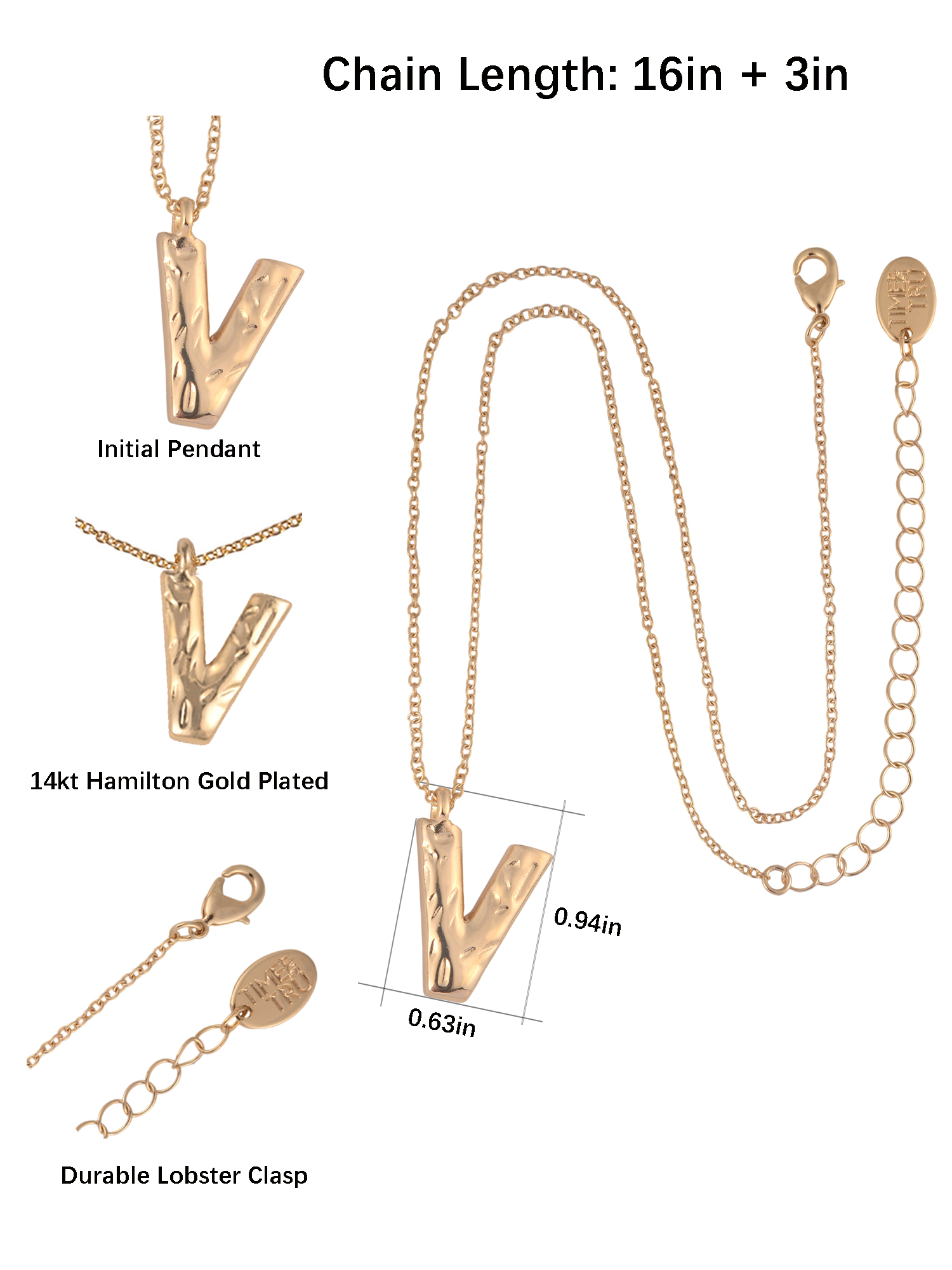 Time and Tru Goldtone Hammered Initial "V" Pendant Necklace