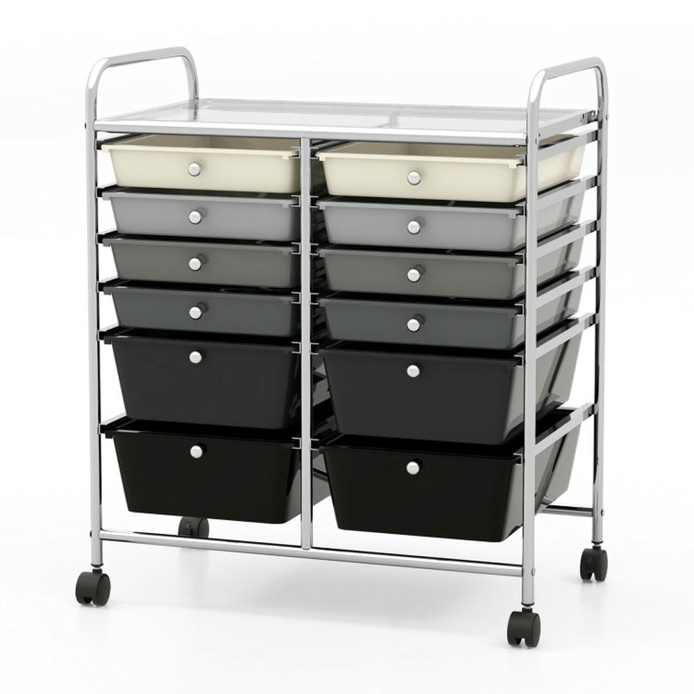Canddidliike 12-Drawer Rolling Storage Cart with Removable Drawers and Lockable Wheels, Craft Organizers and Storage, Multipurpose Organizer Cart for Home, Office, School, Gray