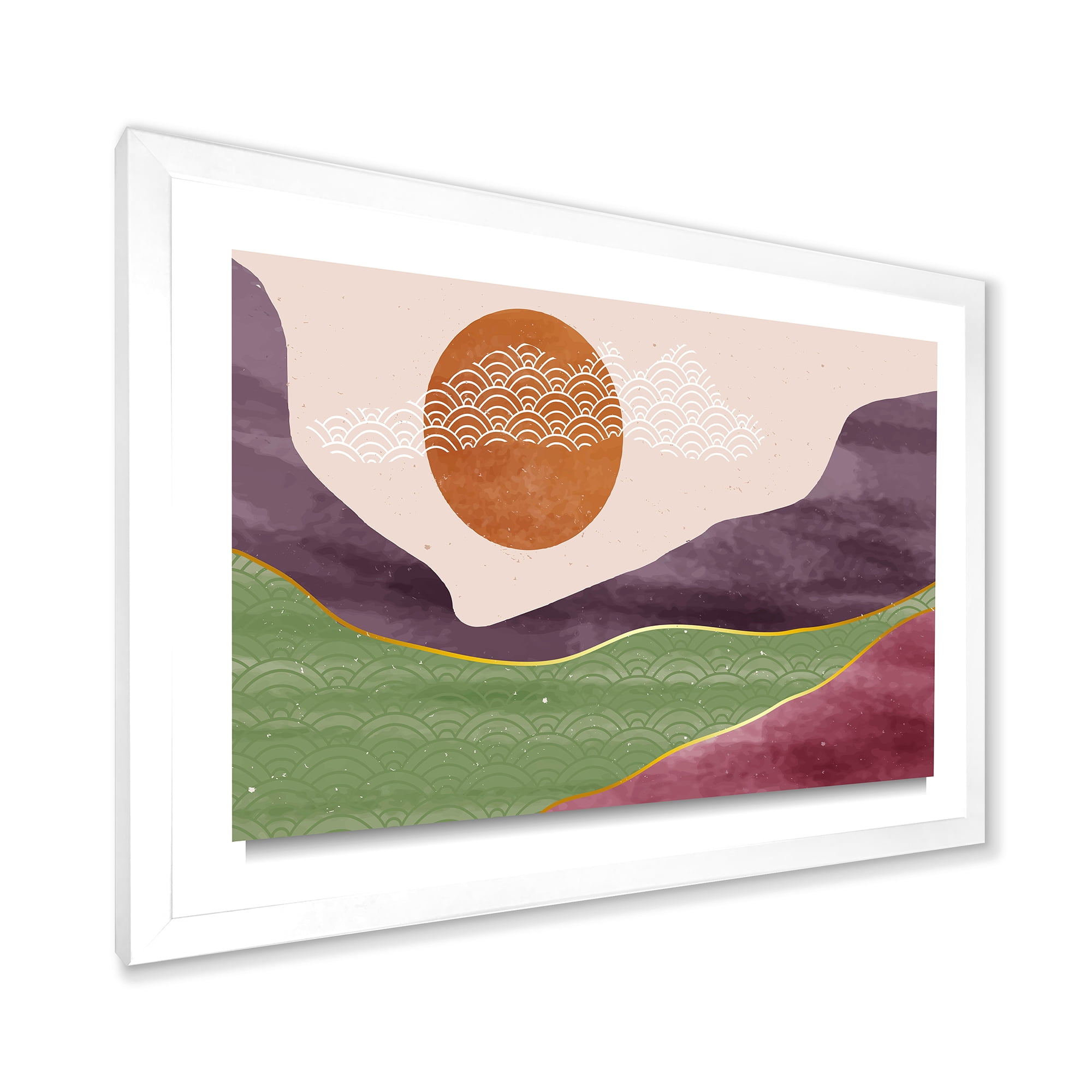 Designart 'Abstract Landscapes With Mountain River and Moon' Modern Framed Art Print