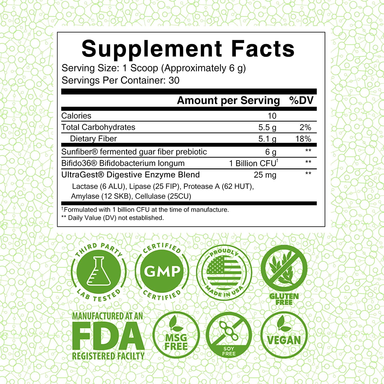 Lewis Labs Healthy Gut Prebiotic Fiber Powder 30 Servings - Fiber Supplement Powder, Fiber Probiotic Blend with Digestive Enzymes