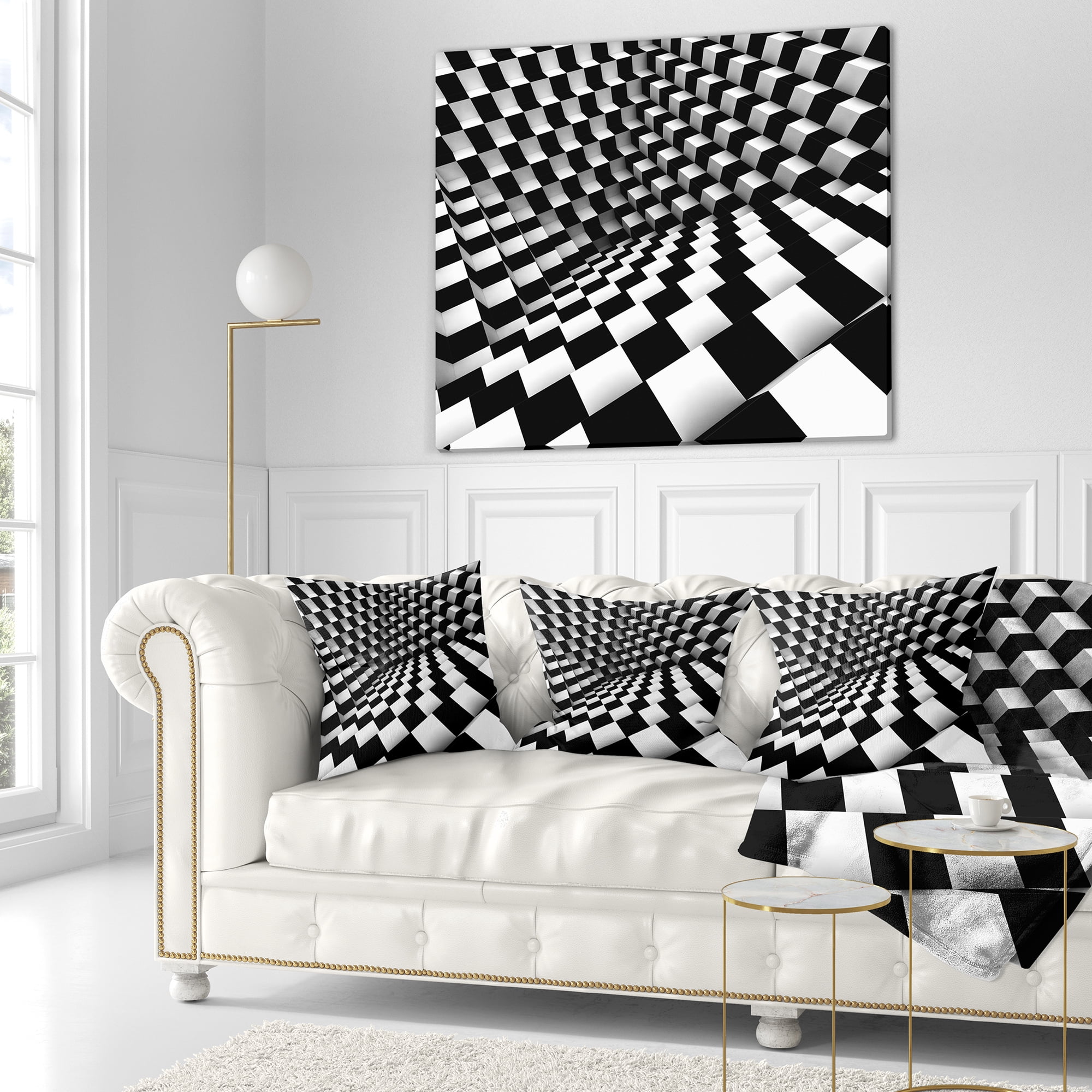 Designart Optical Black and White Pattern - Abstract Throw Pillow - 16x16