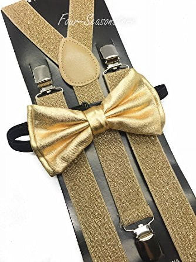 thumbnail image 2 of Men's Metallic Gold Bow Tie & Suspenders Set – Shiny Tuxedo Accessory For Wedding Or Prom 2 of 6