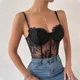 thumbnail image 4 of Corsé transparente de encaje negro para mujer, Top corto sin mangas, Tops Halter, corpiño, lencería, camisola, moda de verano, 4 of 5