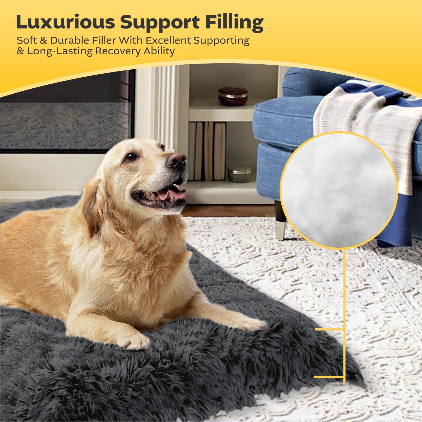 Soft Fluffy Dog Bed Washable Dog Beds for Large Medium Dogs Pet Beds 35"L x 23"W,Dark Gray