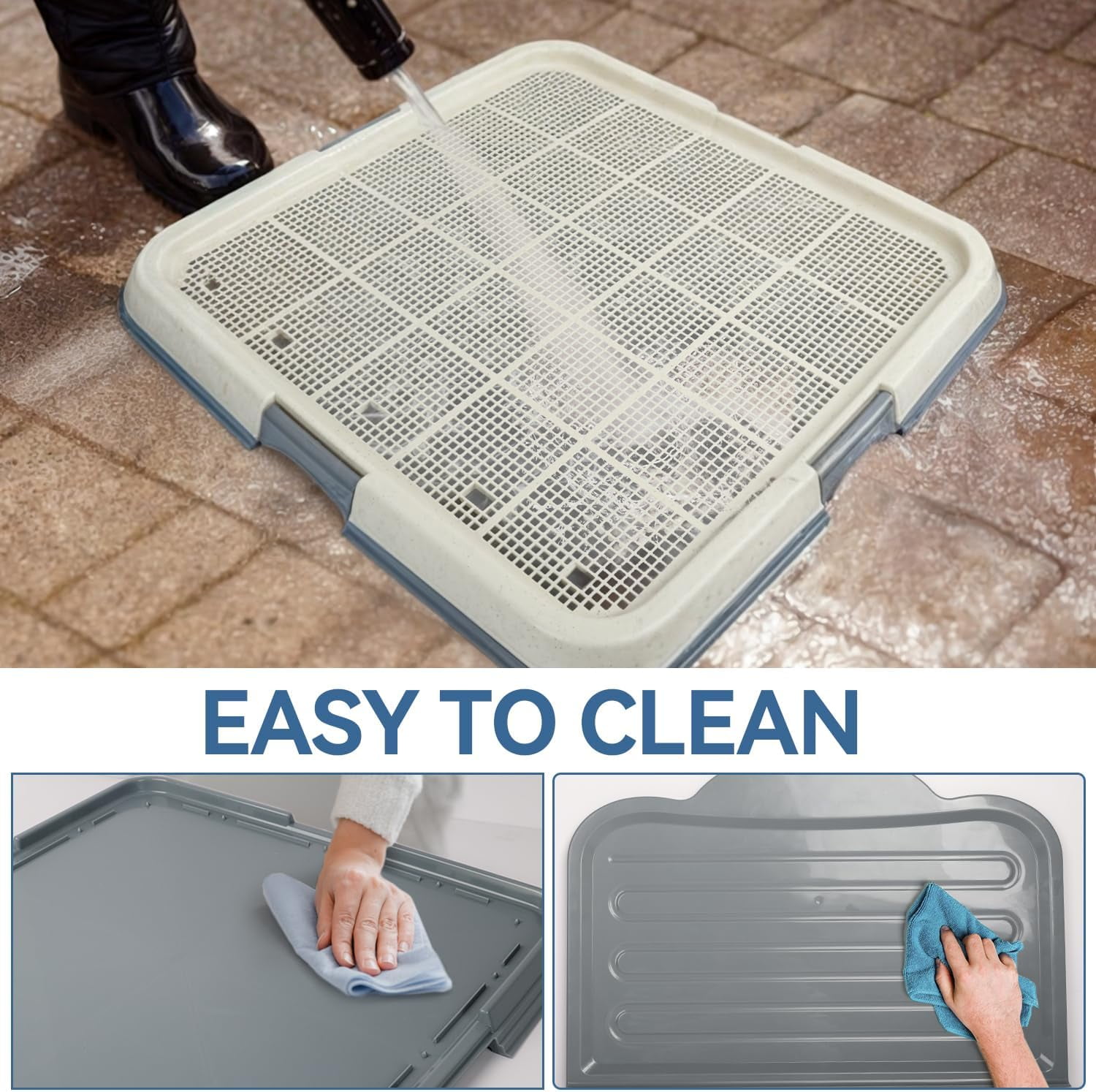 Male Dog Pee Pad Holder with High Wall, 23.5"x23.5" Indoor Potty Tray for Medium/Large Dogs, Reusable Large Training Pad Holder with Splash Guard, Includes 4 Pee Pads, Anti-Slip & Easy to Clean
