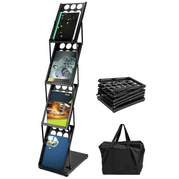 Revistero QWORK Plegable 36x25x132 cm 4 Bolsillos Negro