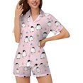 thumbnail image 2 of SKQIT Ensembles de Pyjama à Manches Courtes pour Femmes, 2 Pcs Imprimé Mignon Chemise Boutonnée en Satin Doux et Shorts, 2 of 8