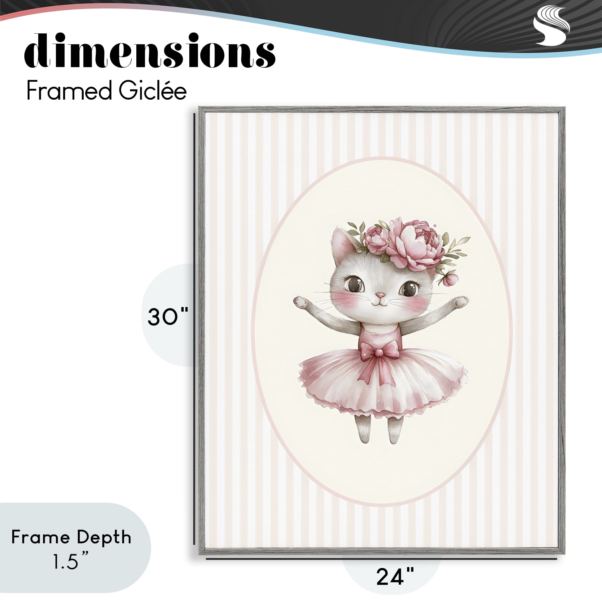 Stupell Industries Nursery Ballerina Cat Striped Gray Framed Giclee Art, design by LSR Design Studio