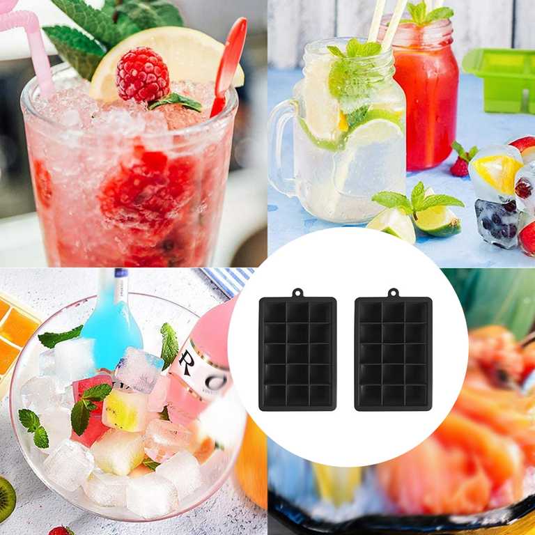 Easy Release Silicone Ice Cube Tray,Square Ice Cubes per Tray Ideal for  Cocktails,Whiskey and Frozen Treats - black
