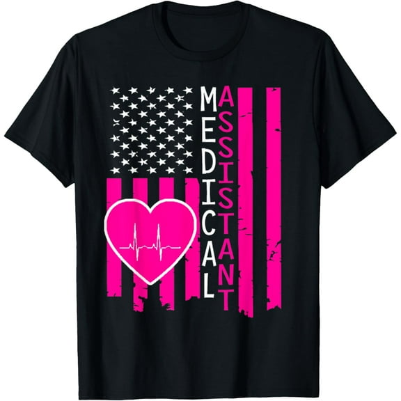 Medical assistant tshirt American Flag Medical assistant T-ShirtMen and women, White Black T-shirt, size: Extra large S-4XL