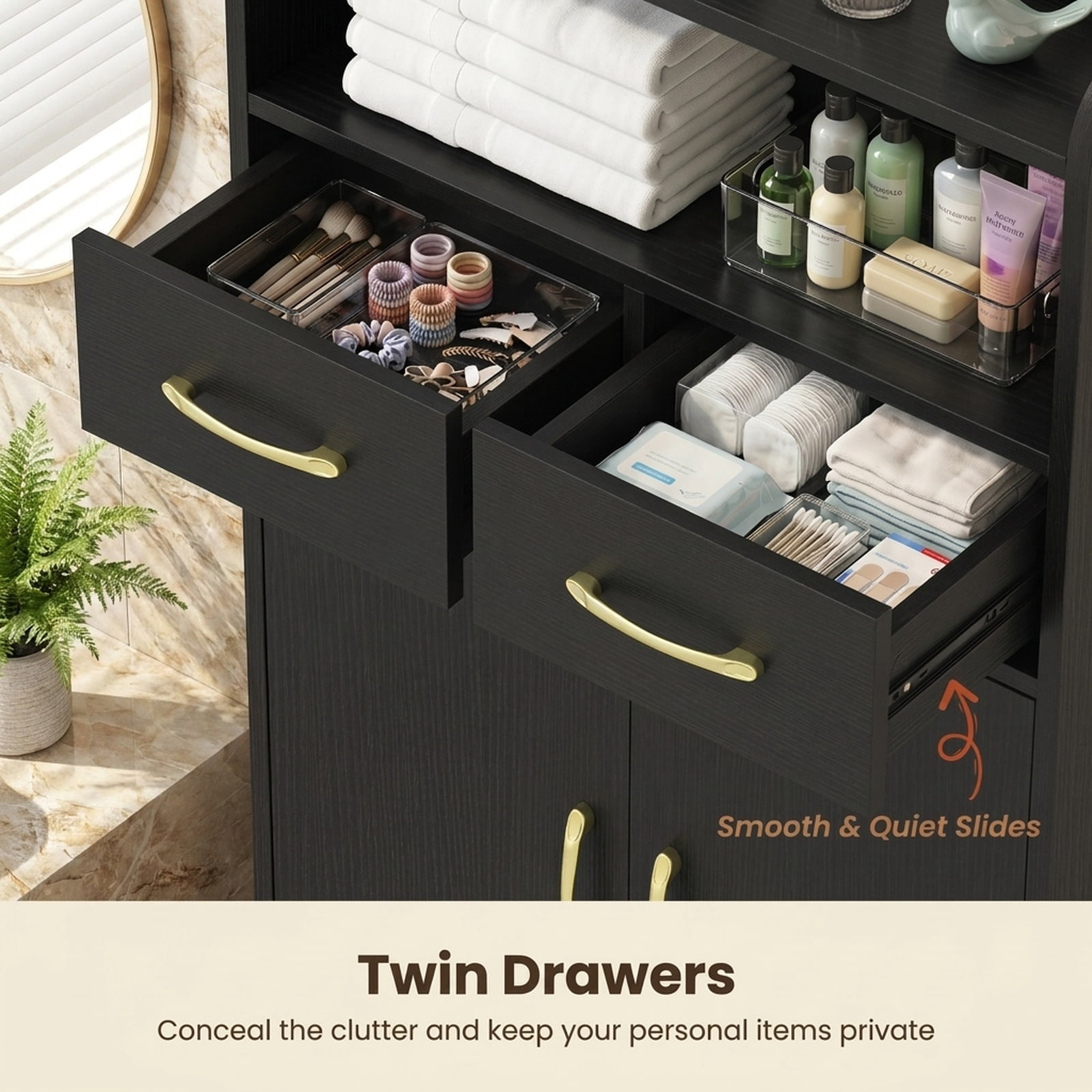 Vebreda Freestanding Bathroom Storage Cabinet, Bathroom Storage Cabinet Freestanding Floor Cabinet with 2 Drawers, Complement Various Rooms