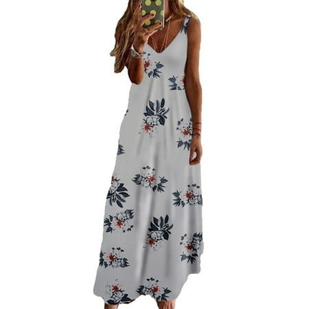 

UKAP Women Nightgown Summer Casual Floral Long Dress Spaghetti Strap Sleep Dress Nightshirt Pajamas Dress