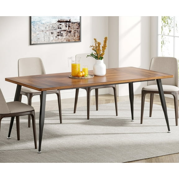 Tribesigns 70.9 inch Dining Table for 6 to 8, Modern Wooden Rectangular Kitchen Table with Sturdy Metal Legs for Dining Room, Rustic Brown