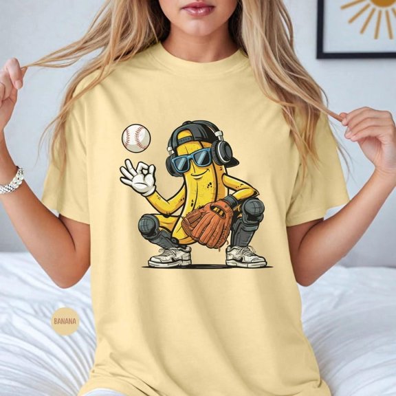 Banana Baseball Shirt, Funny Banana Playing Baseball T-Shirt, Baseball Lover Gift Tee, Humorous Banana Baseball Shirt, Fruit Lover Shirt Gift BTO18