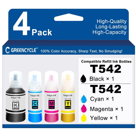 542 Refill Ink Bottles Replacement for T542 542 High Quality High Yield Ink Bottle Works with ET-5150 ET-5170 ET-5180 ET-5800 ET-5850 ET-5880 ET-16600 ET-16650 Printer (B/C/M/Y- 4 Pack)