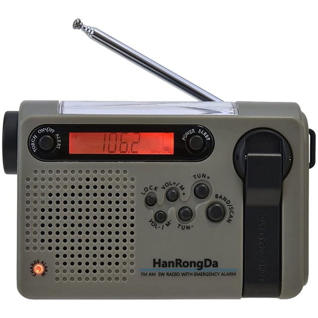 Outdoor Emergency Radio Portable Radio AM FM SW Solar Powered Crank Radio with LED Flashlight SOS Alarm-Green