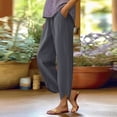 thumbnail image 2 of Cotton Linen Pants for Women Summer Casual Loose Pants Drawstring Elastic Waist Lounge Pants with Pockets Solid Color Capri Pants Beach Boho Bottoms, 2 of 7