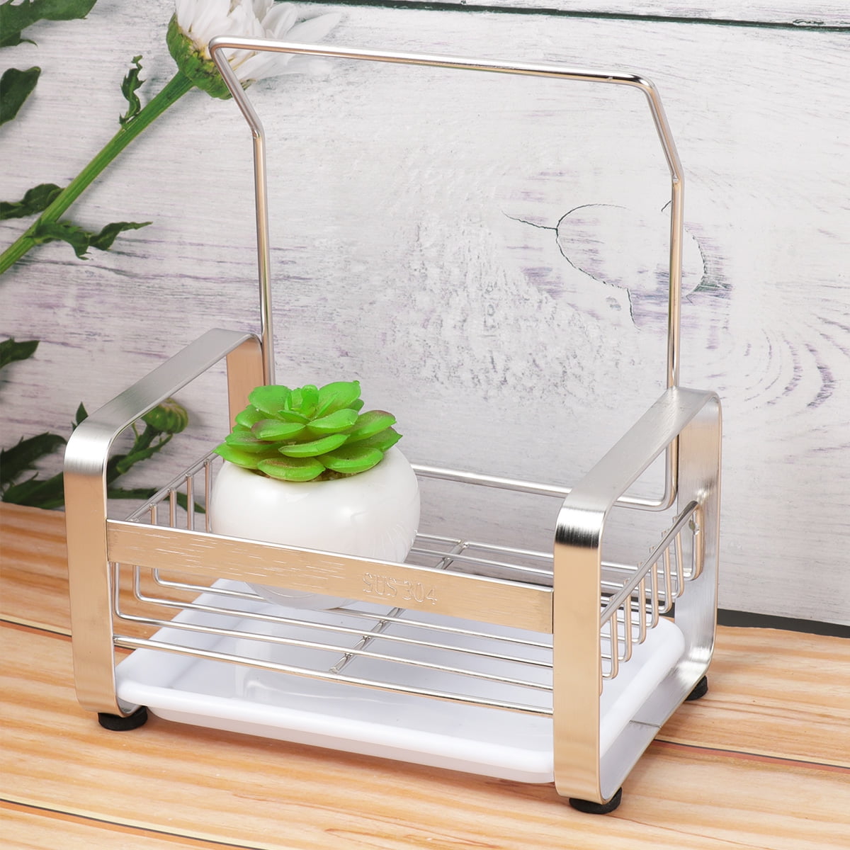 SKISUNO Kitchen Organizer Drain Rack Stainless Steel Storage for Dishcloth Rack 1Set