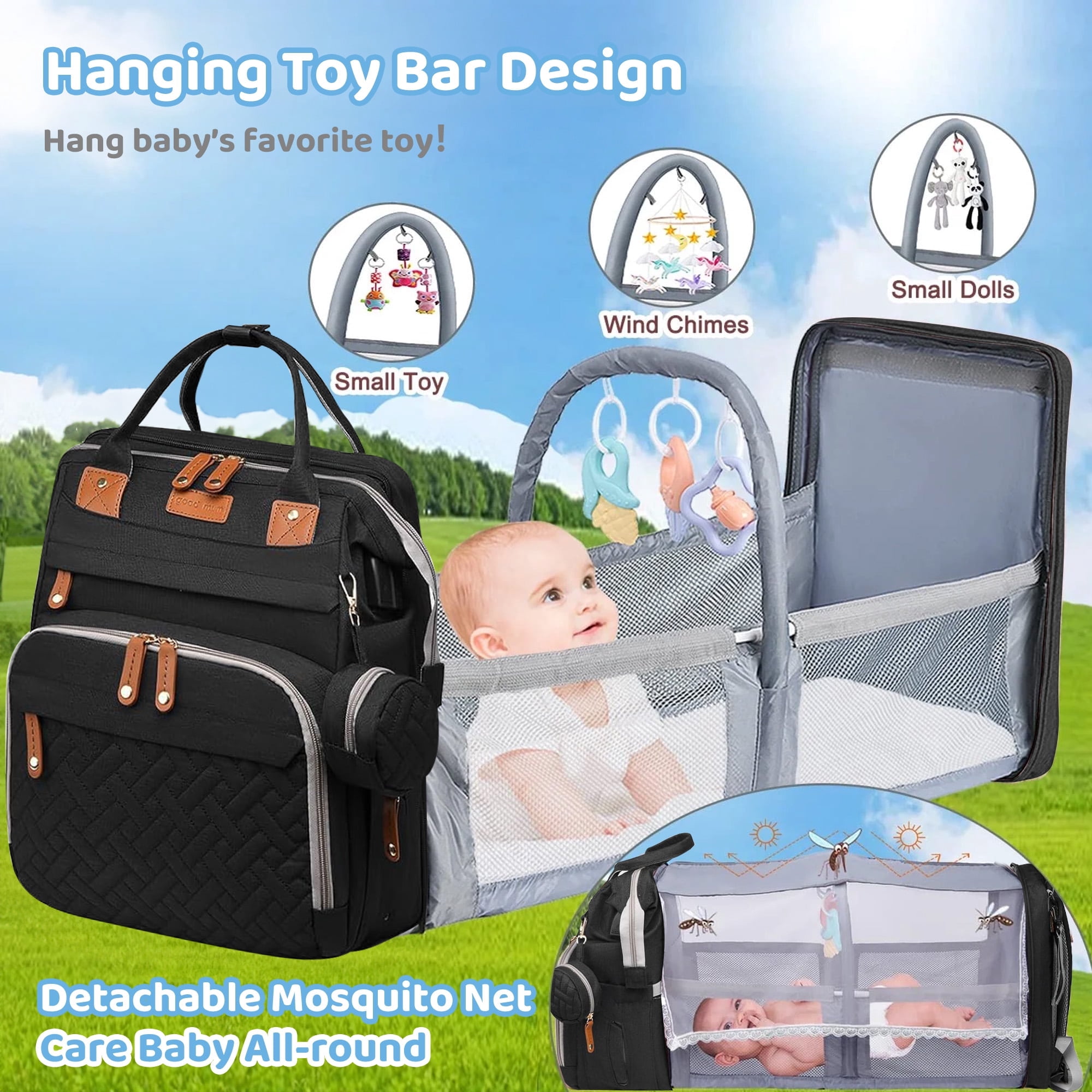 Anoak Baby Diaper Bag Backpack with Changing Station, Large Capacity Baby Bag, Waterproof Travel Backpack with USB Charging Port, Stroller Straps , Baby Shower Gifts
