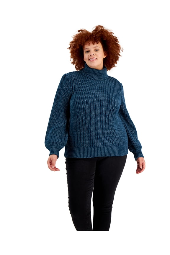 Plus Size Ribbed Turtleneck Sweater Teal Shine 1X