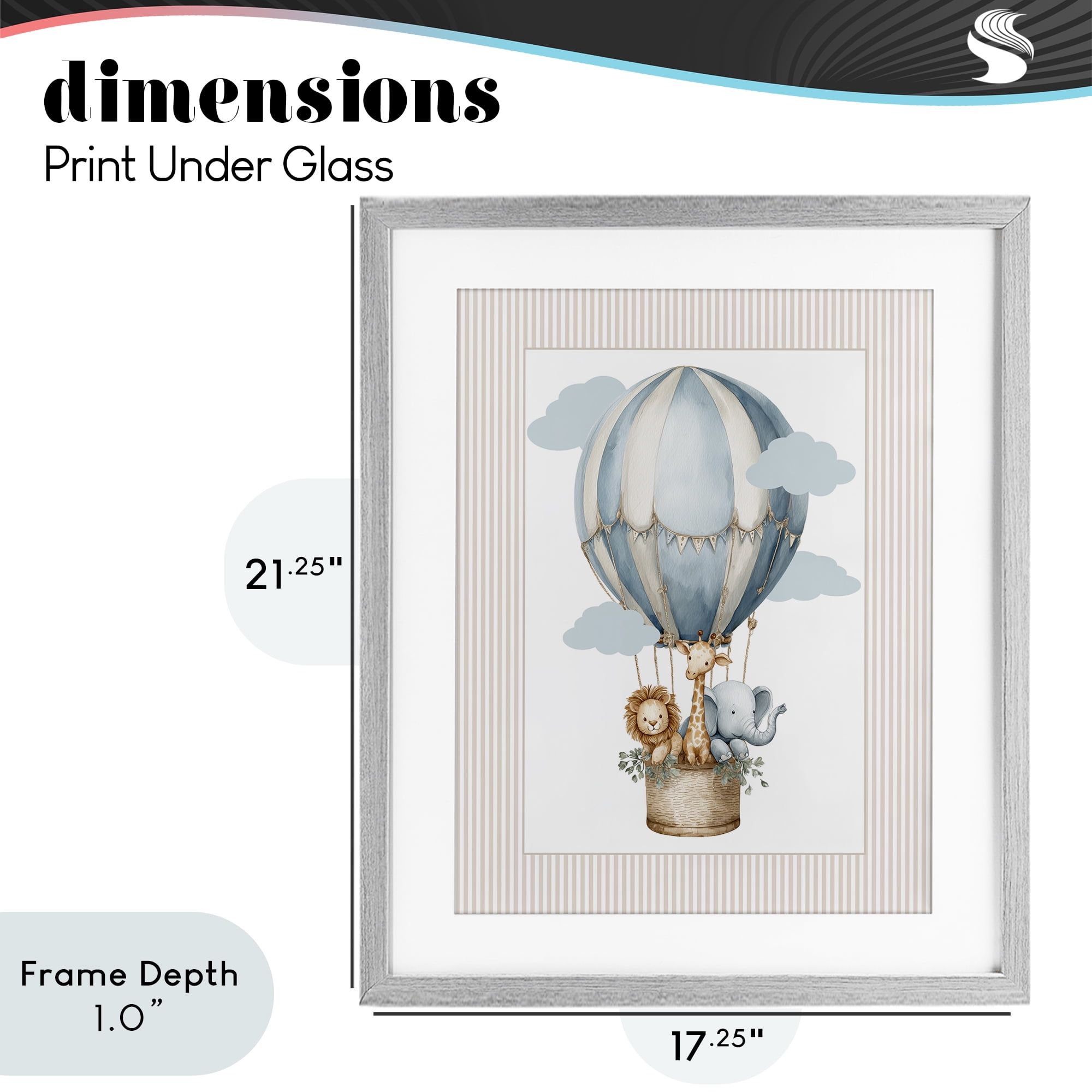 Stupell Industries Hot Air Balloon Animals Gray Framed Print Under Glass, design by Christine Simpson Art