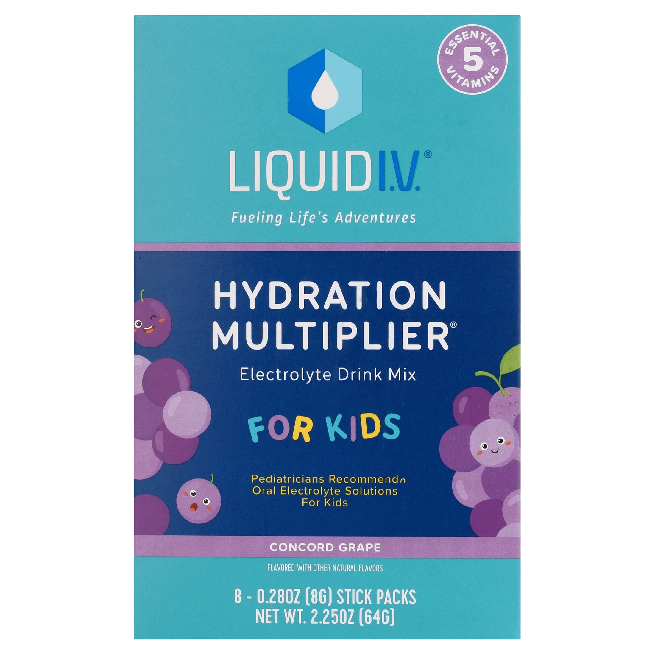 (2 pack) Liquid I.V.® Concord Grape Hydration Multiplier® for Kids Powdered Electrolyte Drink Mix, 8 Count