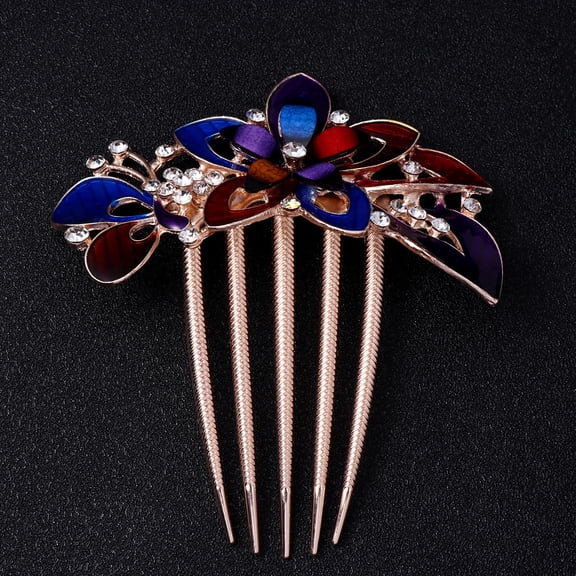 ELAYARD Crystal Flower Side Comb Set 2pcs Metal Wide Teeth Hair Accessories for Women Colorful
