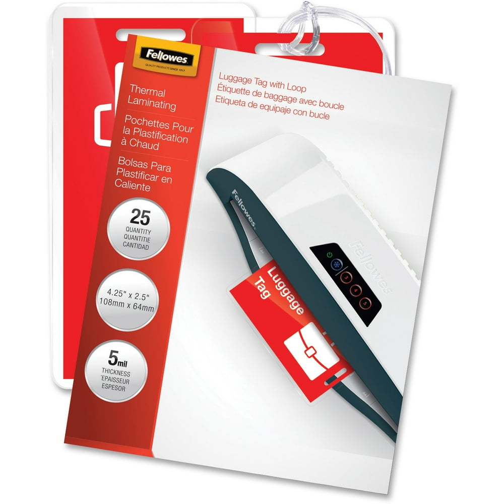 Fellowes, FEL52003, 5Mil Luggage Tag Laminating Pouches, 25 / Pack