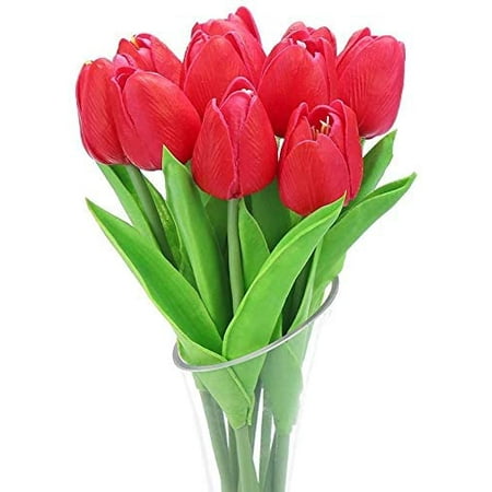 HTCM 30PCS Artificial Tulip Flowers,PU Real Touch Tulips Bouquet in ...
