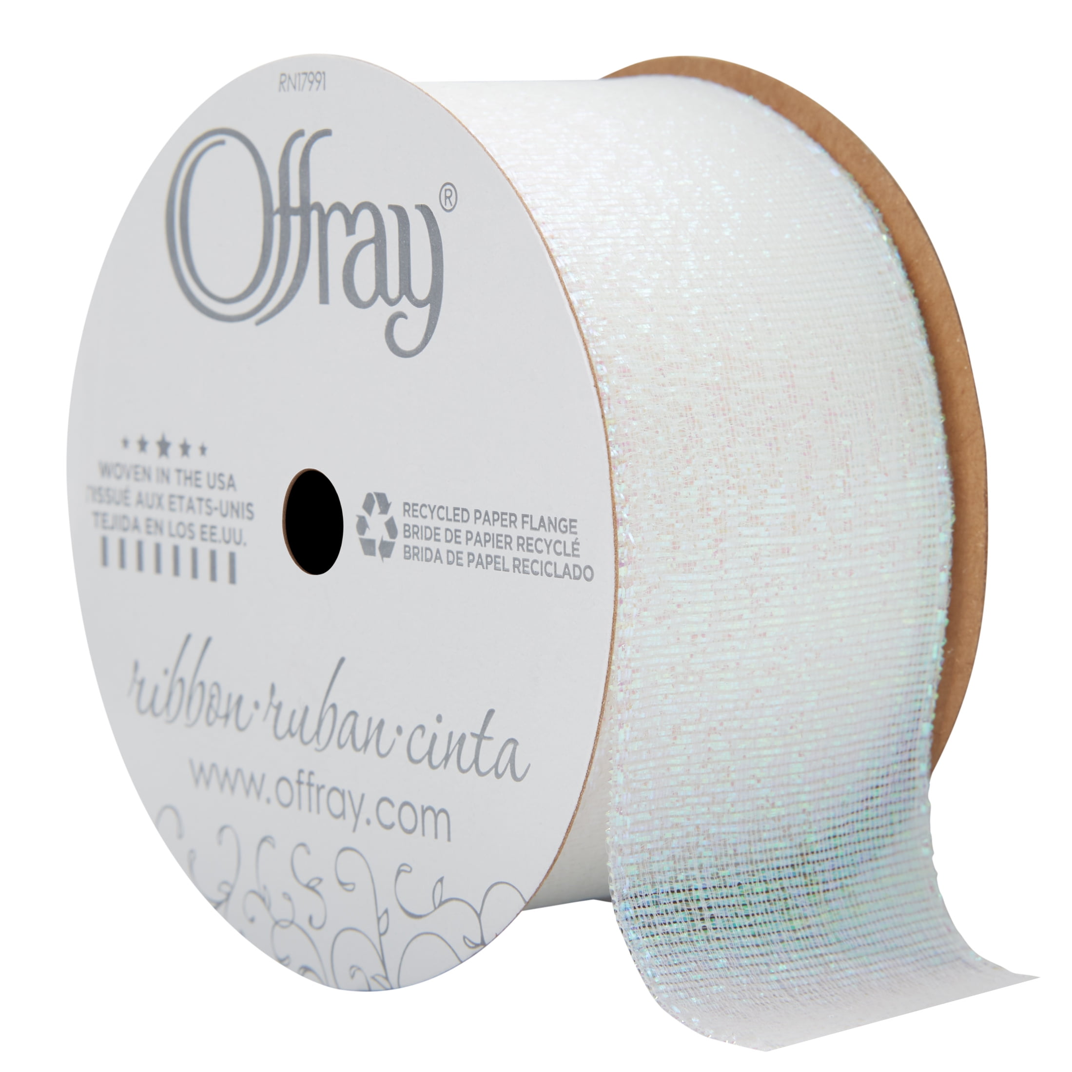 (3 pack) Offray Ribbon, White Opal 1 1/2 inch Galena Metallic Ribbon for Wedding, Crafts, and Gifting, 9 feet, 1 Each