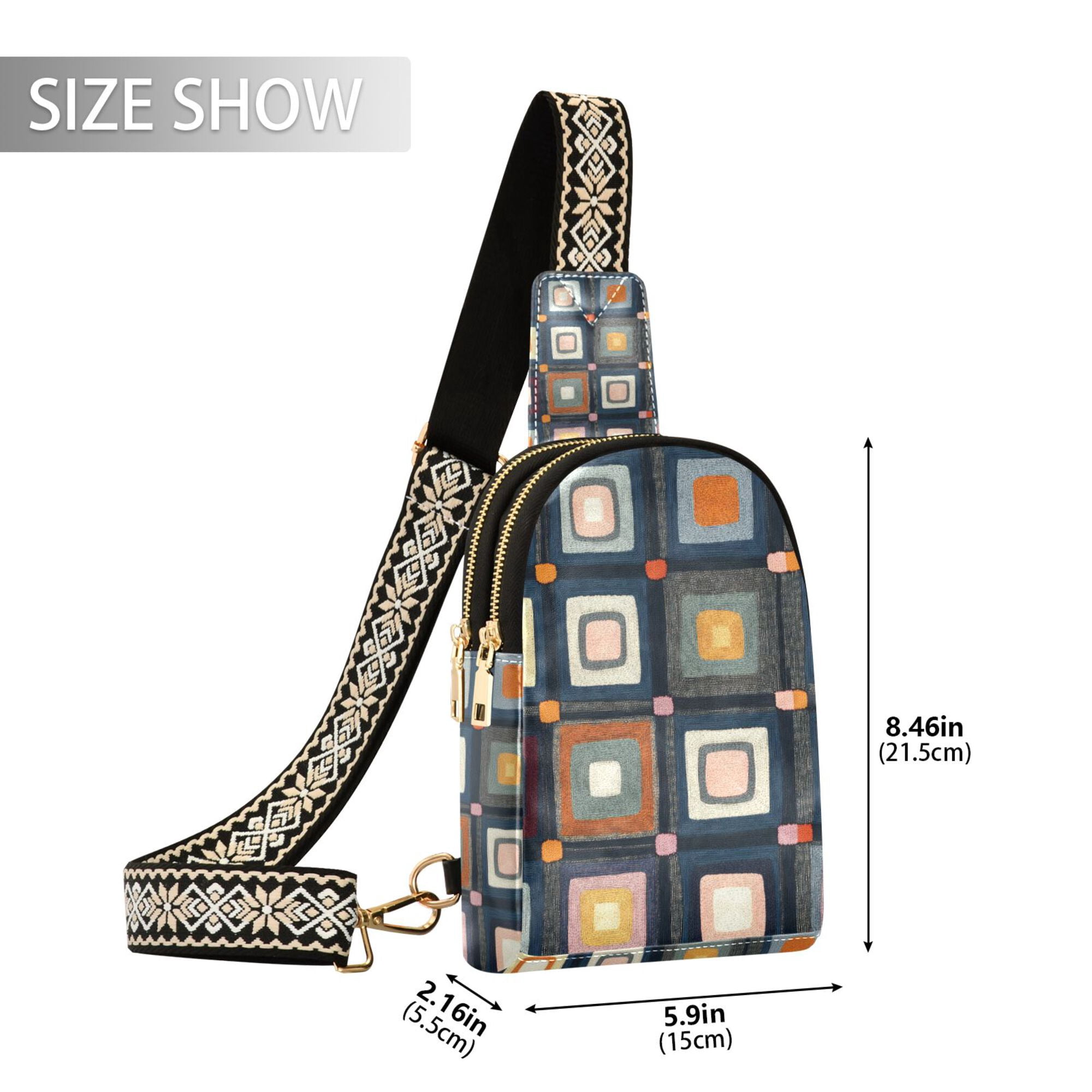 FORMRS Womens Crossbody Sling Bag Travel Daypack Shoulder Chest Backpack, Square Harmony