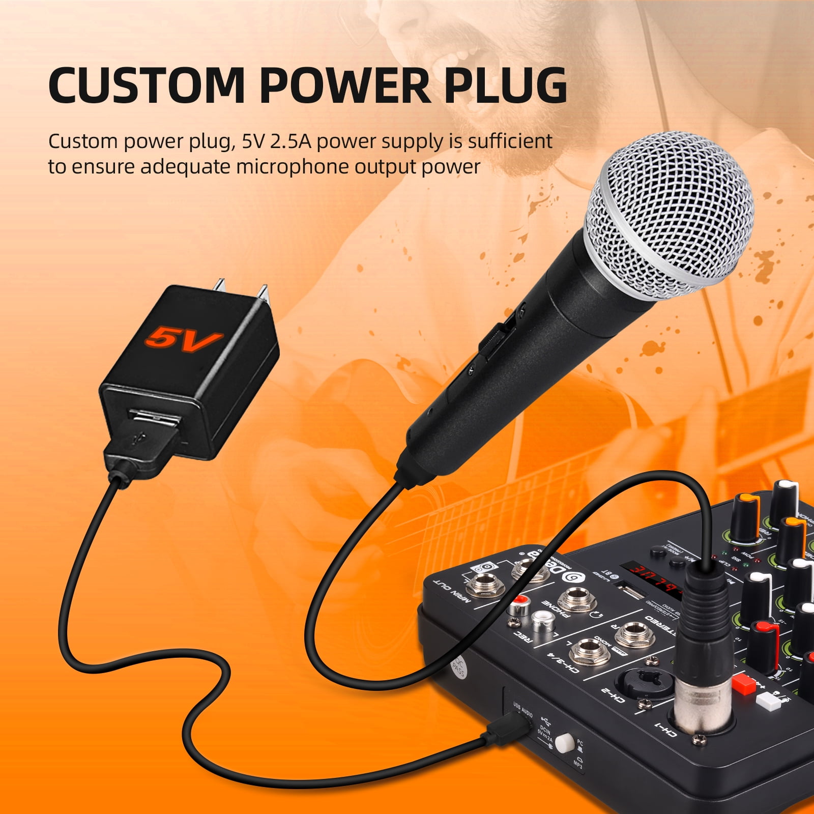V4 Mixer DJ Controller Mixer, 5.0 Bluetooth 48V Phantom Power, Low Bottom Noise For Mixing Console PC Recording ,Easy to Operate