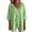Green, variant on Cotton Linen Blouse For Women, V Neck Ruffle Front 3/4 Sleeve Shirt, Loose Fit Cinched Waist Casual Top, Breathable Summer Work Blouse Blue XL