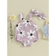 thumbnail image 2 of Bslissey Infant Baby Girls Summer Cute Overalls Sleeveless Floral Print Tank Romper Sweet Square Neck Bodysuit with Headband 3M 6M 9M 12M Newborn Casual Daily Clothes, 2 of 8