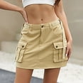 thumbnail image 2 of Women Soild Mini Cargo Skirt Low Waist Short Denim Jean Skirt, 2 of 2