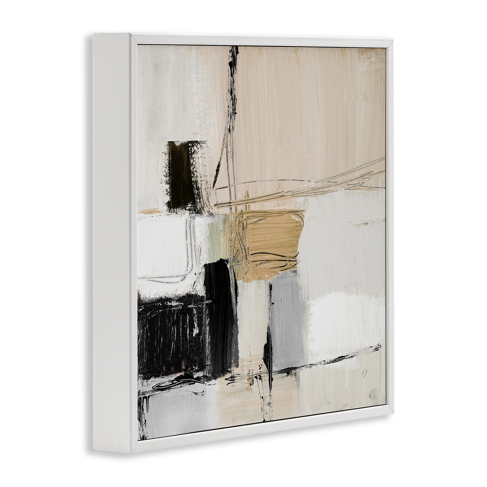 Stupell Industries Beige Black Organic Collage Abstract Painting White Framed Art Print Wall Art, 12 x 12