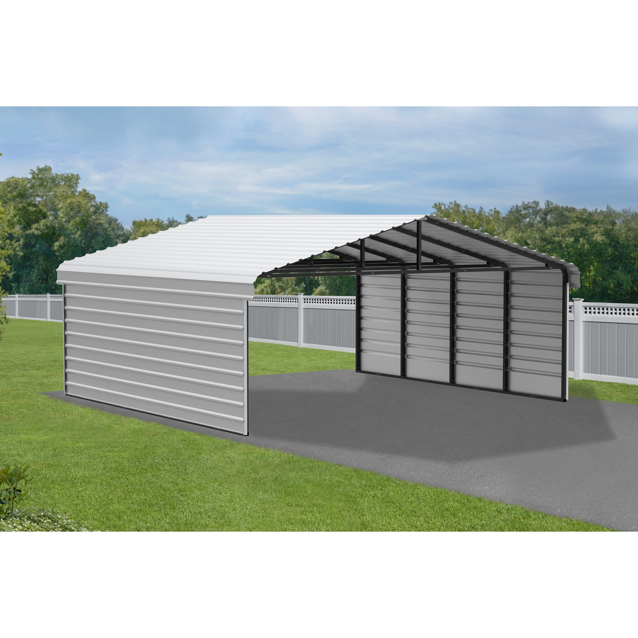 Arrow 20 x 20 x 7 ft Eggshell Steel Carport With 2 Side Wall Kit