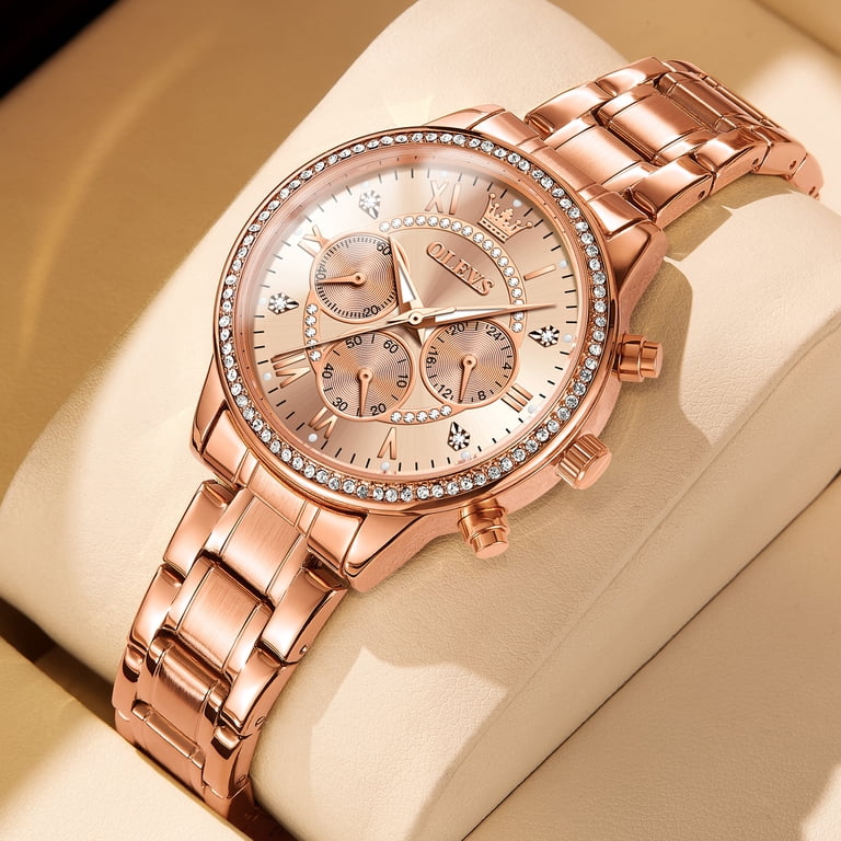 OLEVS Watches for Women Rose Gold Dress Fashion Diamond  display picture 2