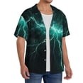 thumbnail image 2 of Naloa Green Lightning Flash Men's Loose Fit Cuban Collar Short-Sleeve Shirt, Hawaiian Shirts, Mens Shirts Casual for Everyday Wear Outings-X-Large, 2 of 5
