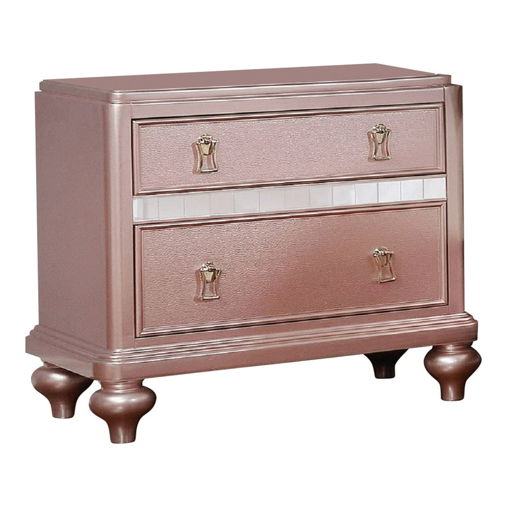 Furniture of America Starnom Nightstand with 2Drawer, Rose Gold