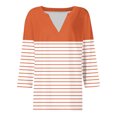 thumbnail image 5 of Royisotas Casual Tops for Women Plus Size Tshirt Fall Striped Color Block 3/4 Sleeve Orange Women Blouses V-Neck Loose Fit Tshirts Shirts, 5 of 5