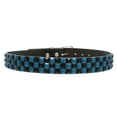 thumbnail image 3 of Snap On Punk Rock Black & Azure Blue Star Studded Checker Board Leather Belt, 3 of 5