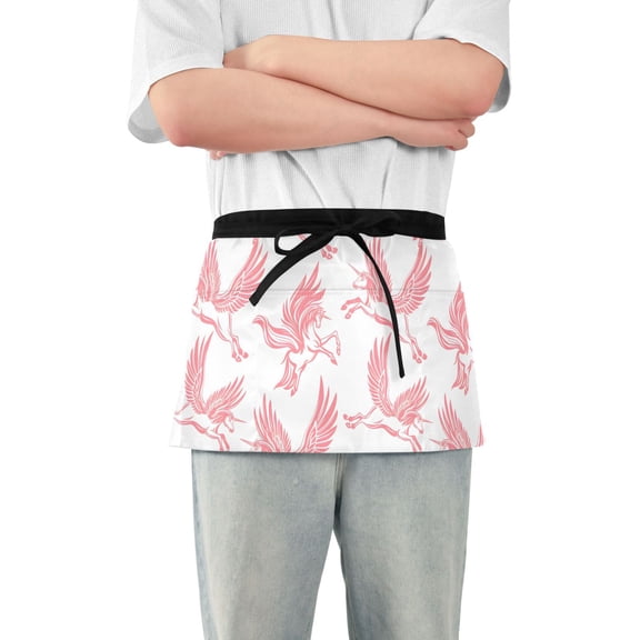 Server Apron with 3 Pockets Waterproof Waitress Waist Short Apron for Man Woman Pegasus Unicorn Fly 12 Inches