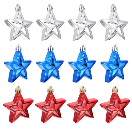 12 Pcs Red White and Blue Christmas Baubles Ornaments Pentagram Hanging Ball