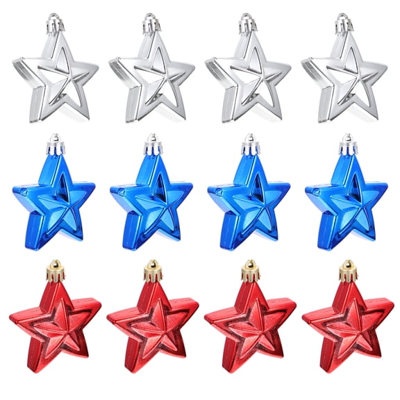 12 Pcs Red White and Blue Christmas Baubles Ornaments Pentagram Hanging Ball