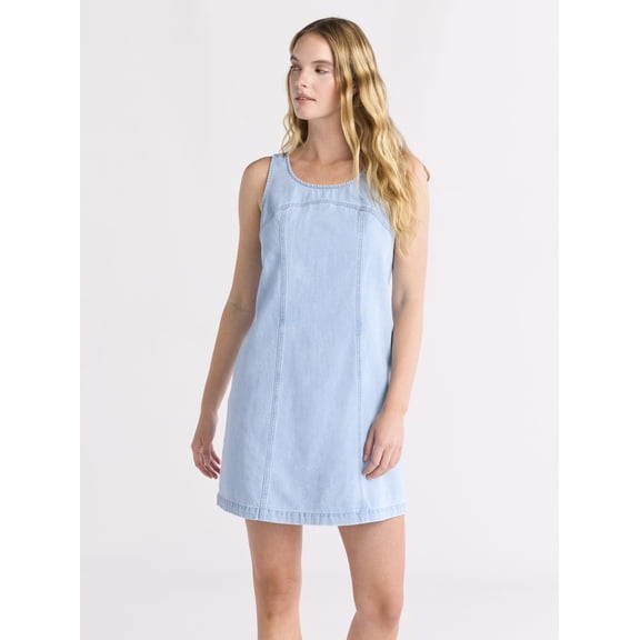 Time and Tru Women's Denim Shift Mini Dress, Sizes XS-XXXL