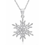 Angle View: Diamond Snowflake Pendant Necklace in .925 Sterling Silver on an 18 inch Chain