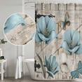 thumbnail image 5 of Teal Blue Tulips Shower Curtain, Waterproof Shower Curtains for Bathroom, Spring Floral Barn Doors Vintage Wood Beige Washable Fabric Bathtub Curtain Set Bath Decor with 12 Hooks Stall 36"x72", 5 of 8